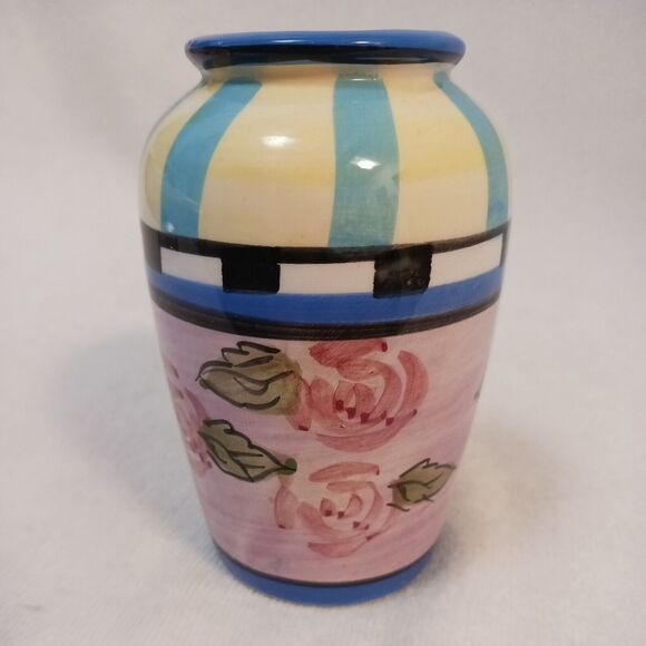 WCL Flower Bud Vase Colorful ROSE Pattern Whimsical  Flowers Striped CIRCUS Vntg - Picture 13 of 14